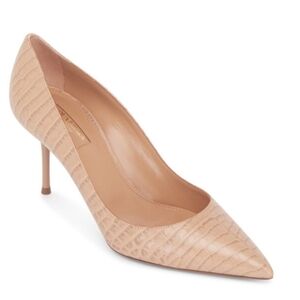NWB AQUAZZURA Purist Dark Nude Croc Embossed Leather Pump, 75mm